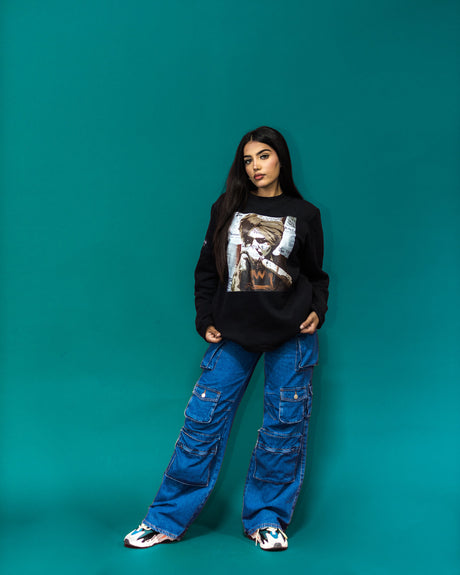 The Sidhu Times crewneck, hand-painted Sidhu Moosewala artwork