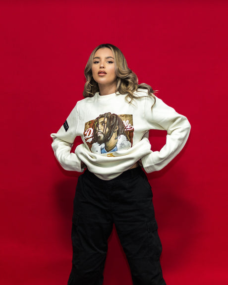 J Cole Dreamville crewneck with hand-painted portrait